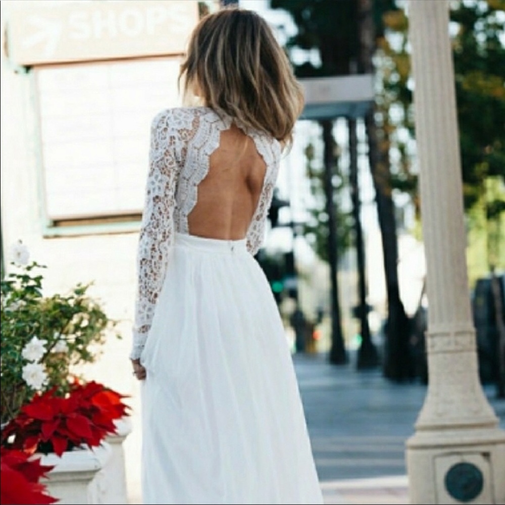 White lace and chiffon maxi dress